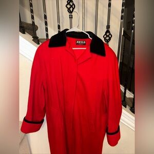 Vintage Jofeld Red and Black 100% Wool long Trench Coat Size M/L no size tag